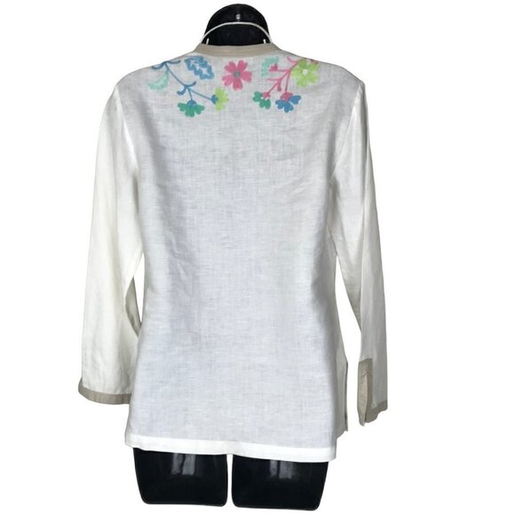 NWOT  Sigrid Olsen 100% Linen  Embroidered Floral Blouse Size XS - Picture 5 of 7